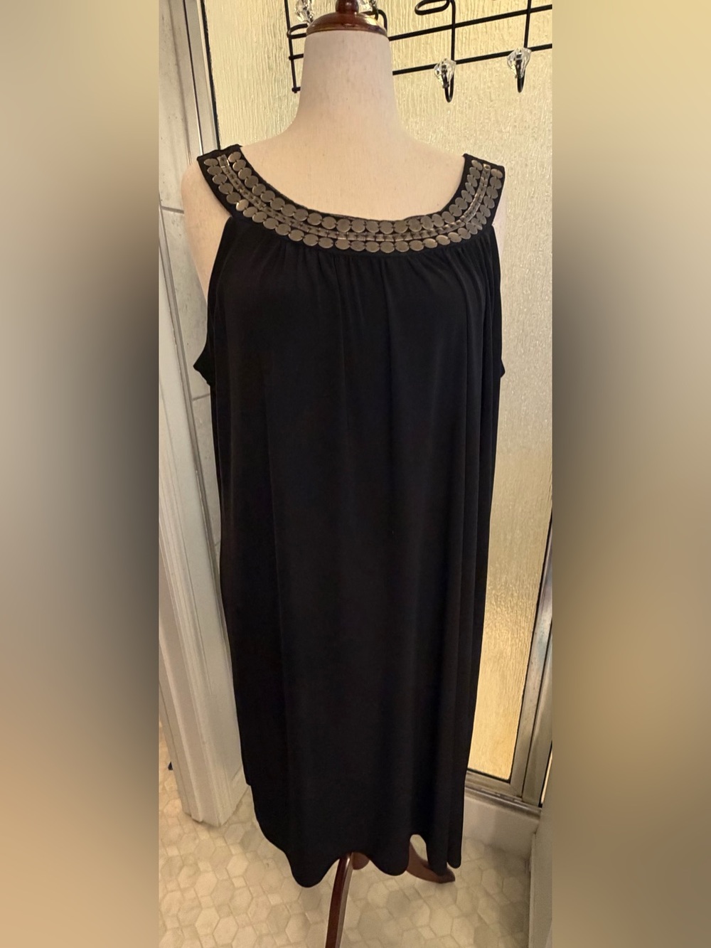 NWT Jaclyn Smith Black Maxi Dress with Metallic Neckline Size 3X $28